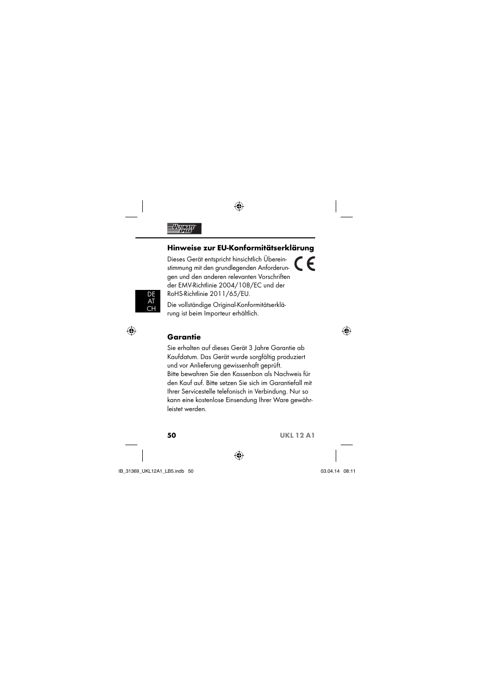 Hinweise zur eu-konformitätserklärung, Garantie | Ultimate Speed UKL 12 A1 User Manual | Page 53 / 56