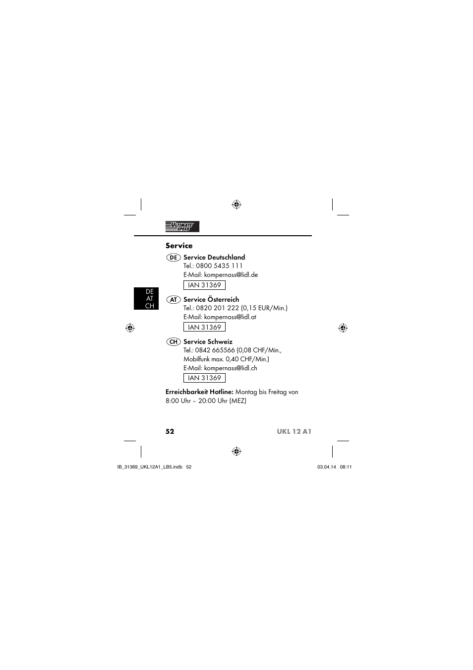 Service | Ultimate Speed UKL 12 A1 User Manual | Page 55 / 56