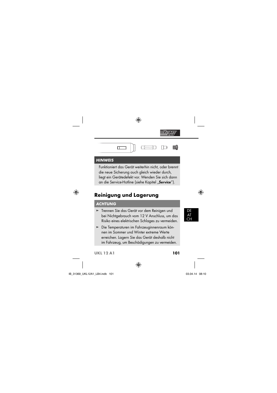 Reinigung und lagerung | Ultimate Speed UKL 12 A1 User Manual | Page 104 / 110