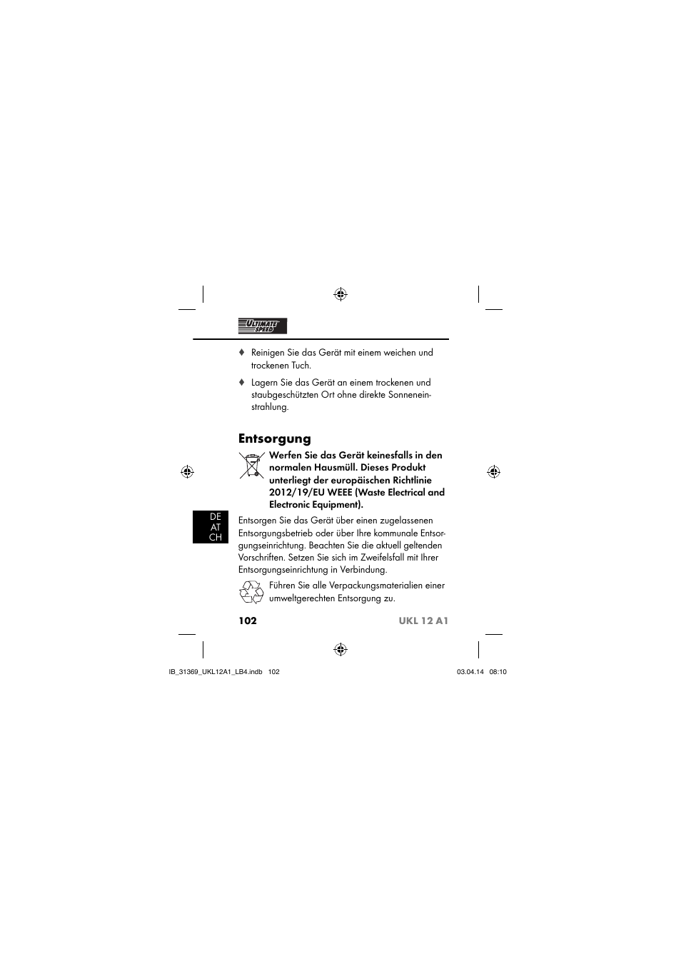Entsorgung | Ultimate Speed UKL 12 A1 User Manual | Page 105 / 110