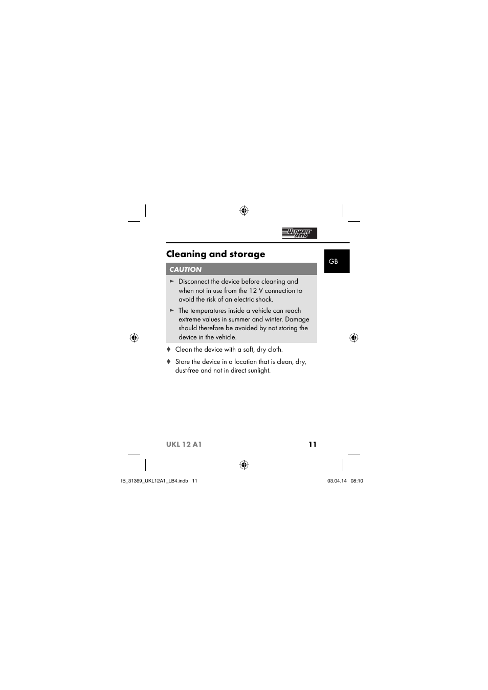 Cleaning and storage | Ultimate Speed UKL 12 A1 User Manual | Page 14 / 110