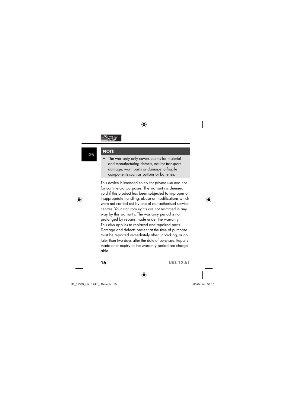 Ultimate Speed UKL 12 A1 User Manual | Page 19 / 110