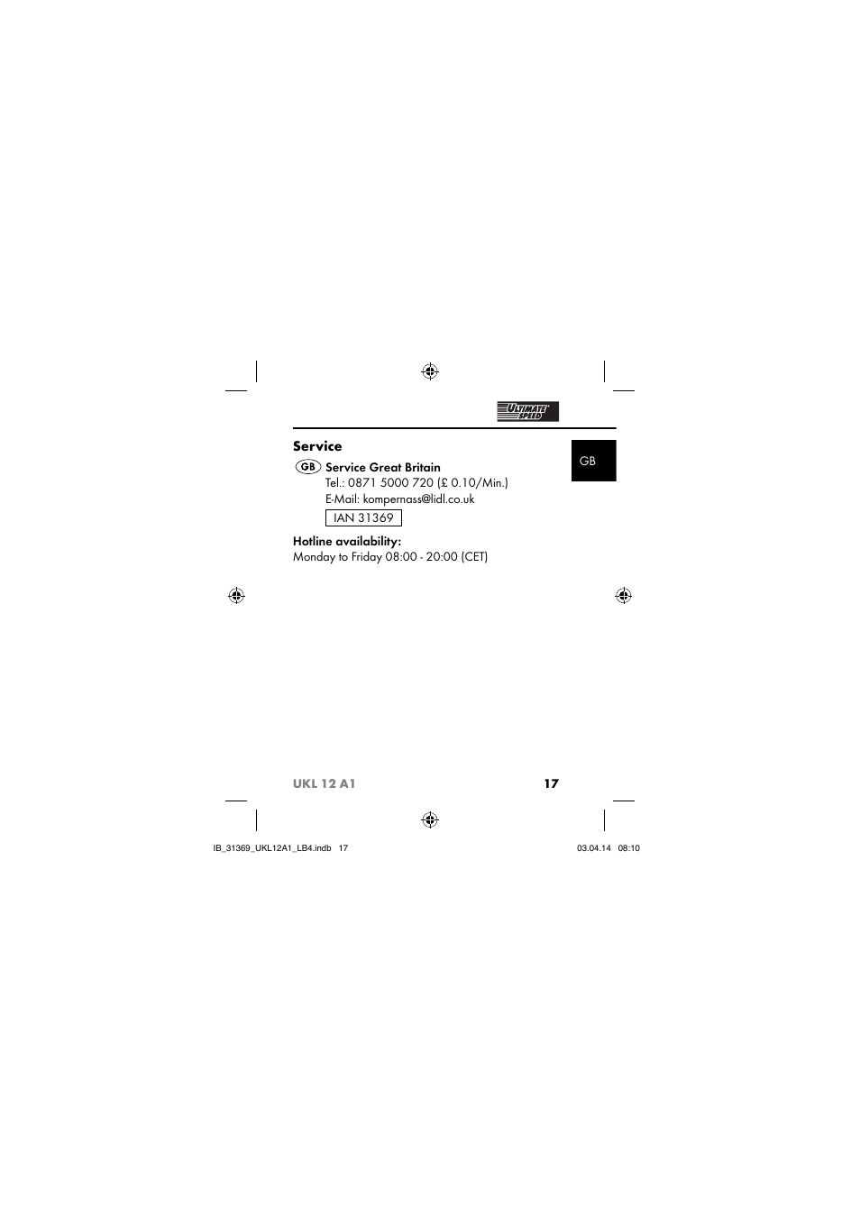 Service | Ultimate Speed UKL 12 A1 User Manual | Page 20 / 110