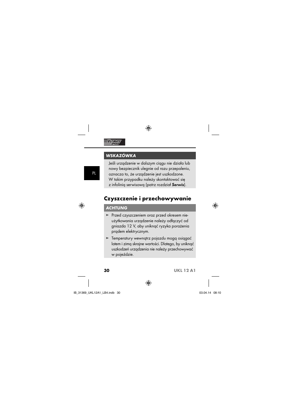 Czyszczenie i przechowywanie | Ultimate Speed UKL 12 A1 User Manual | Page 33 / 110