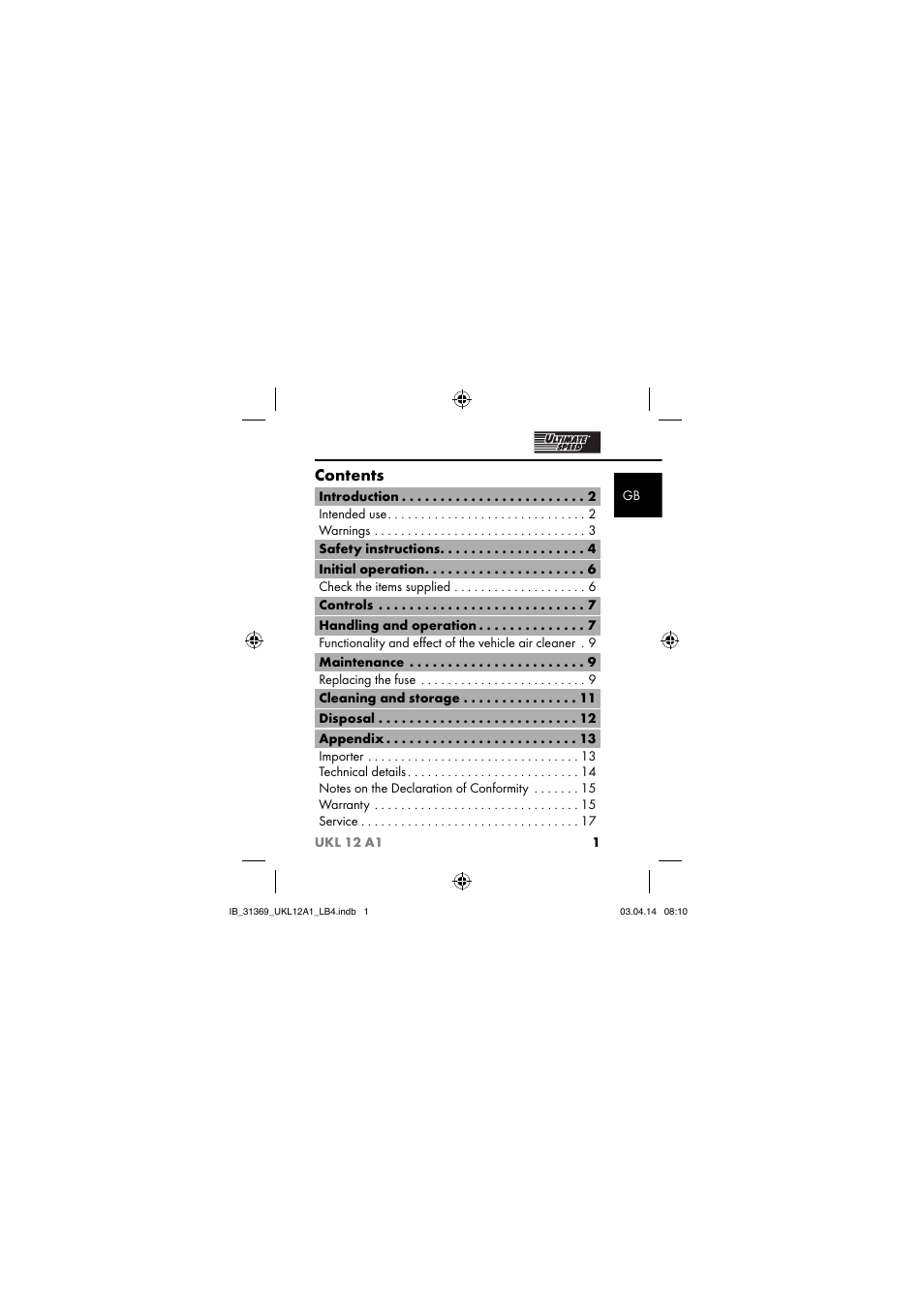 Ultimate Speed UKL 12 A1 User Manual | Page 4 / 110