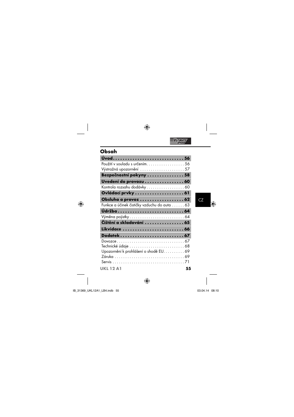 Ultimate Speed UKL 12 A1 User Manual | Page 58 / 110