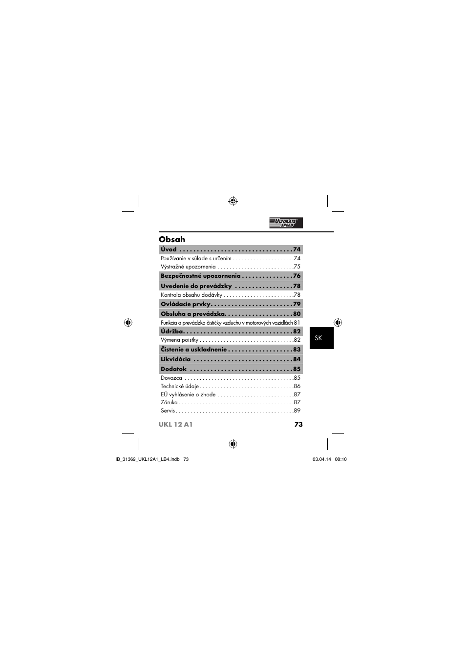 Ultimate Speed UKL 12 A1 User Manual | Page 76 / 110