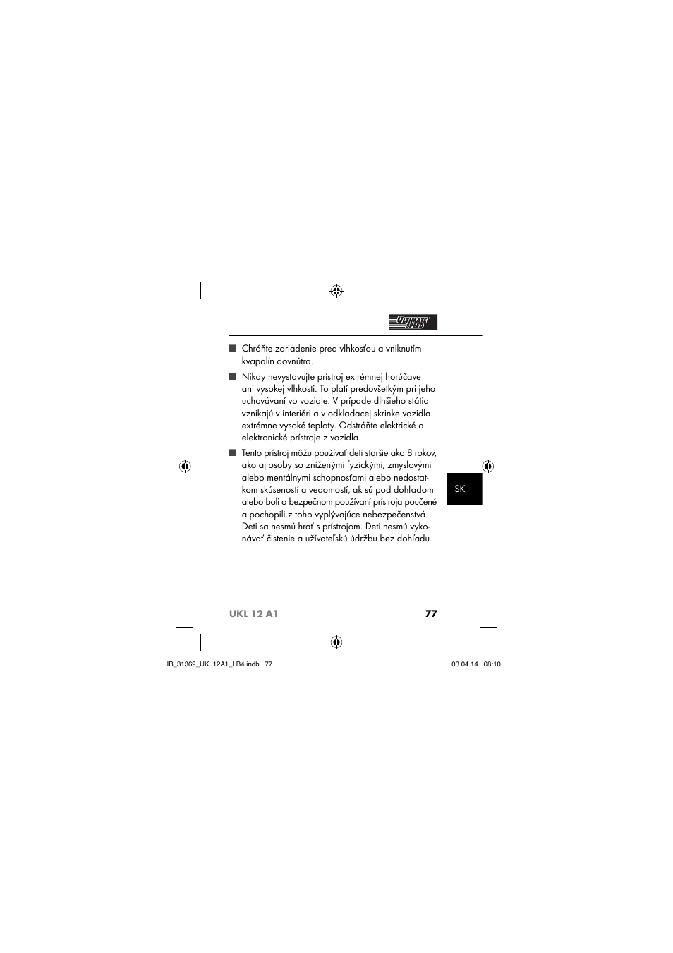 Ultimate Speed UKL 12 A1 User Manual | Page 80 / 110