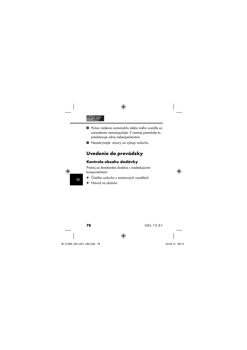 Ultimate Speed UKL 12 A1 User Manual | Page 81 / 110