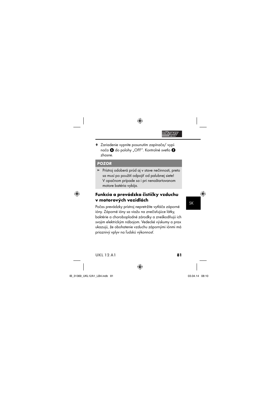Ultimate Speed UKL 12 A1 User Manual | Page 84 / 110