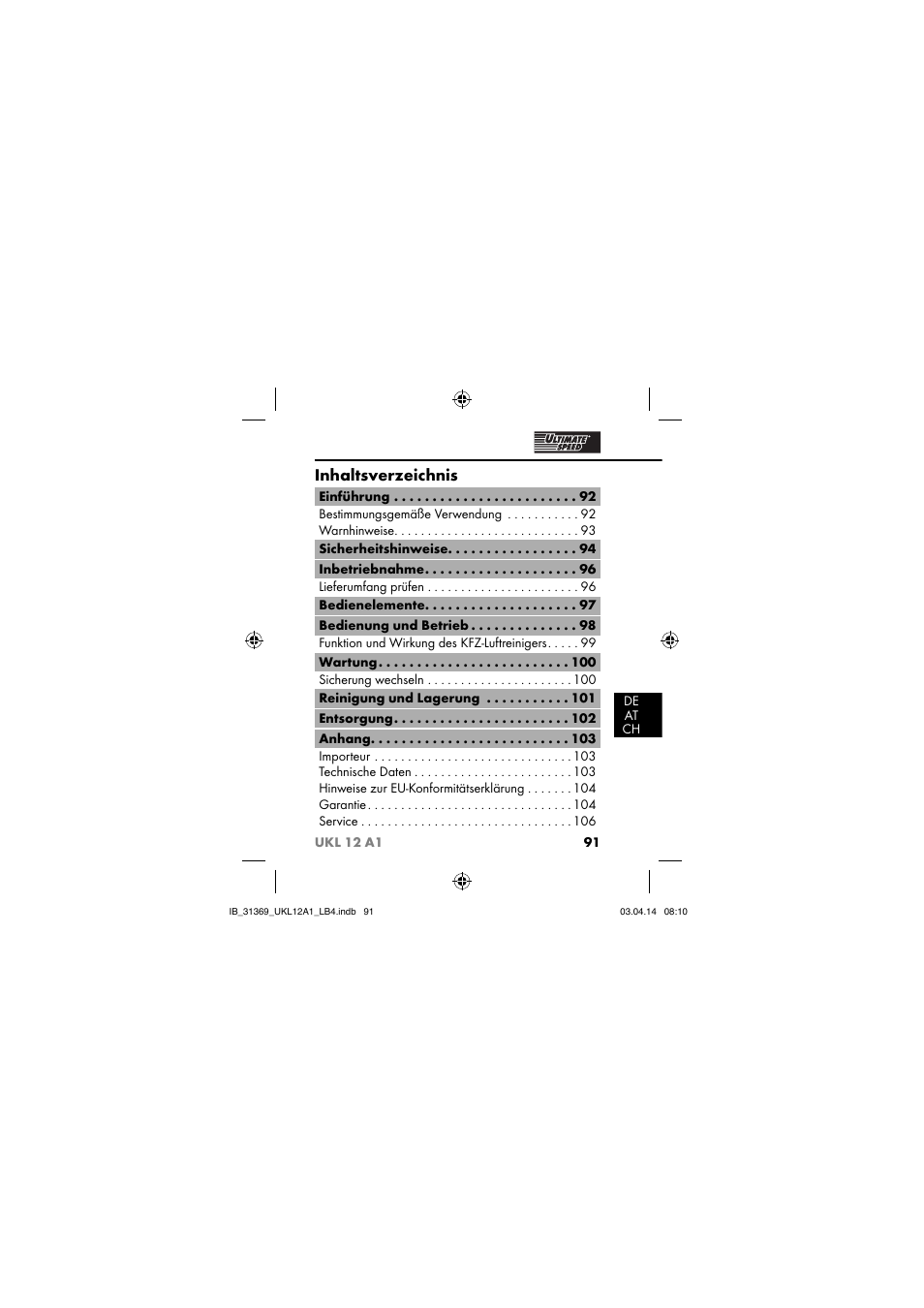 Ultimate Speed UKL 12 A1 User Manual | Page 94 / 110