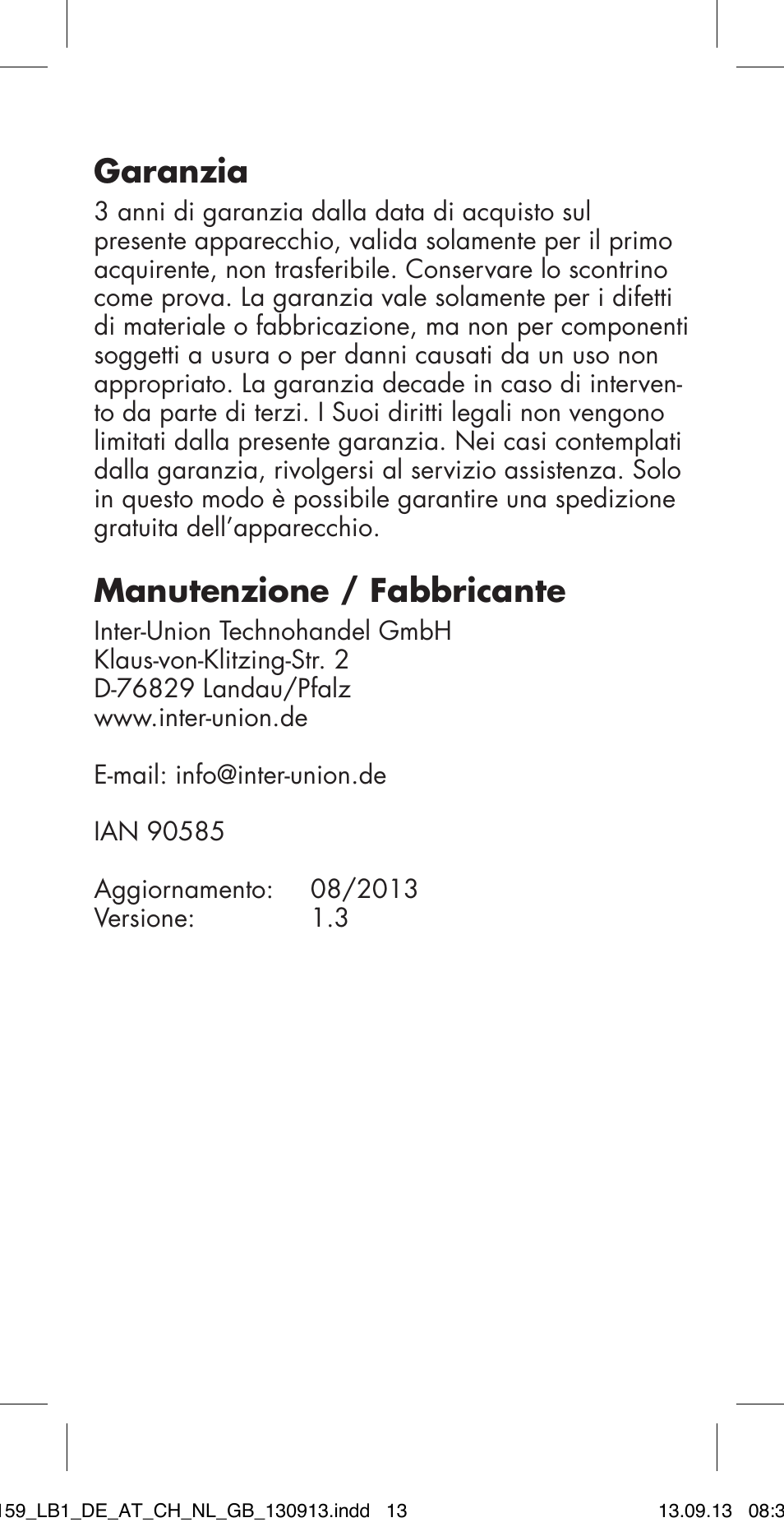 Garanzia, Manutenzione / fabbricante | Ultimate Speed MULTI-PURPOSE CAR BRACKET User Manual | Page 13 / 22