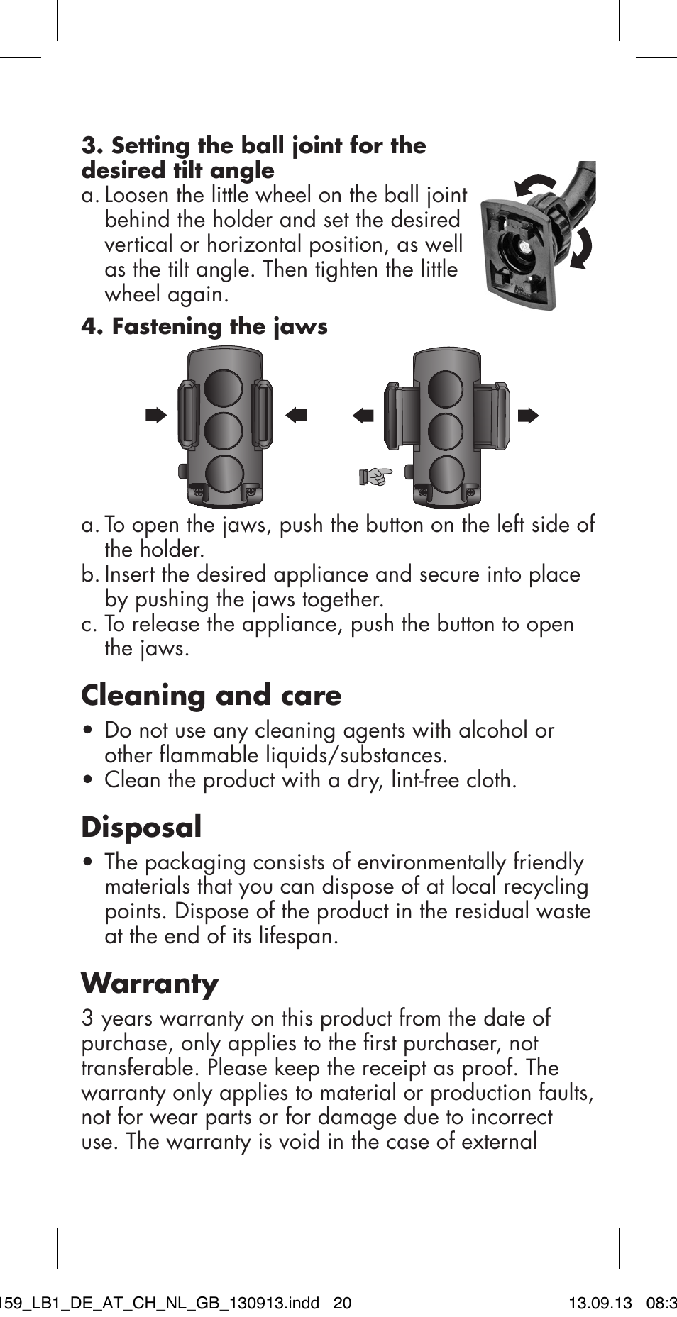 Cleaning and care, Disposal, Warranty | Ultimate Speed MULTI-PURPOSE CAR BRACKET User Manual | Page 20 / 22