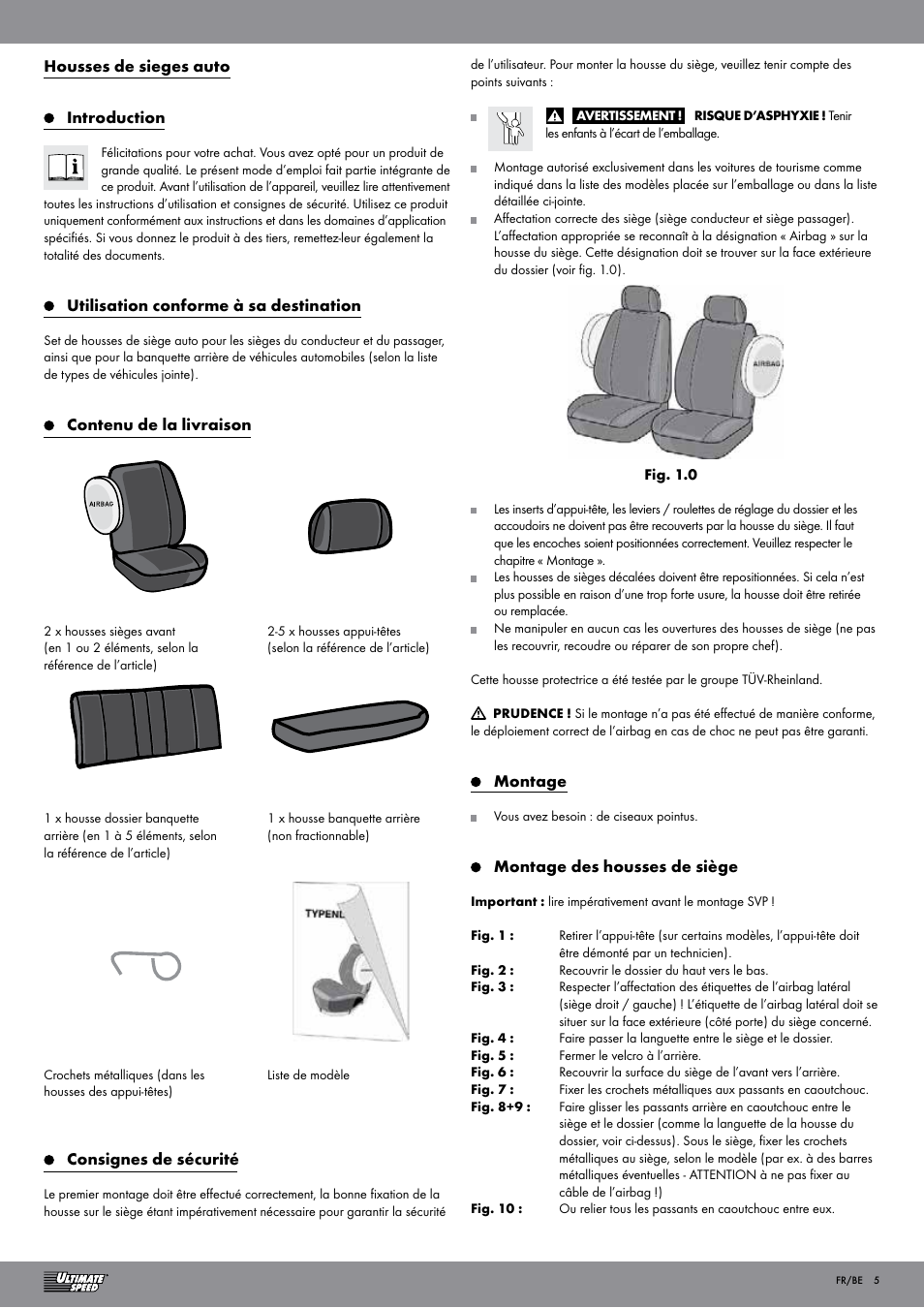 Ultimate Speed VELOUR CAR SEAT COVERS User Manual | Page 5 / 13