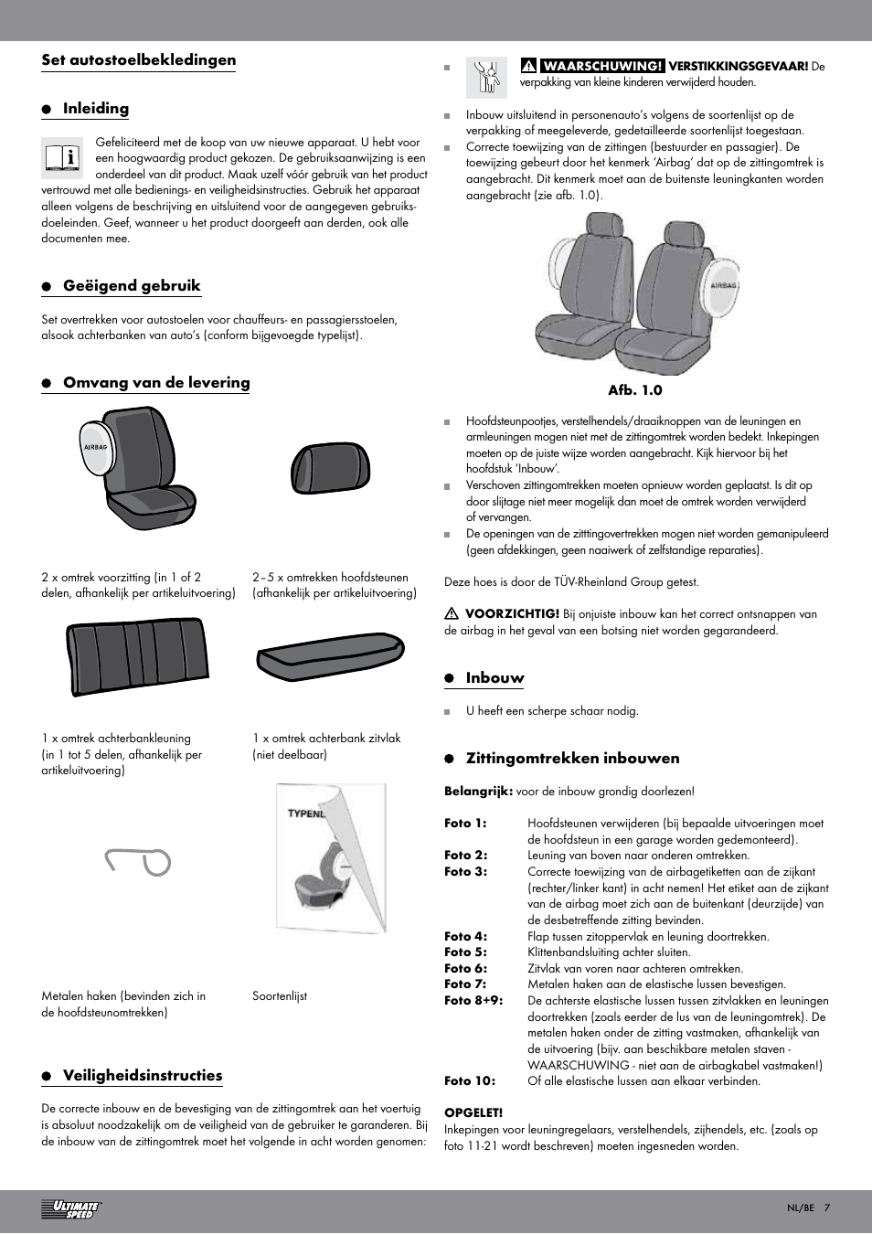 Ultimate Speed VELOUR CAR SEAT COVERS User Manual | Page 7 / 13