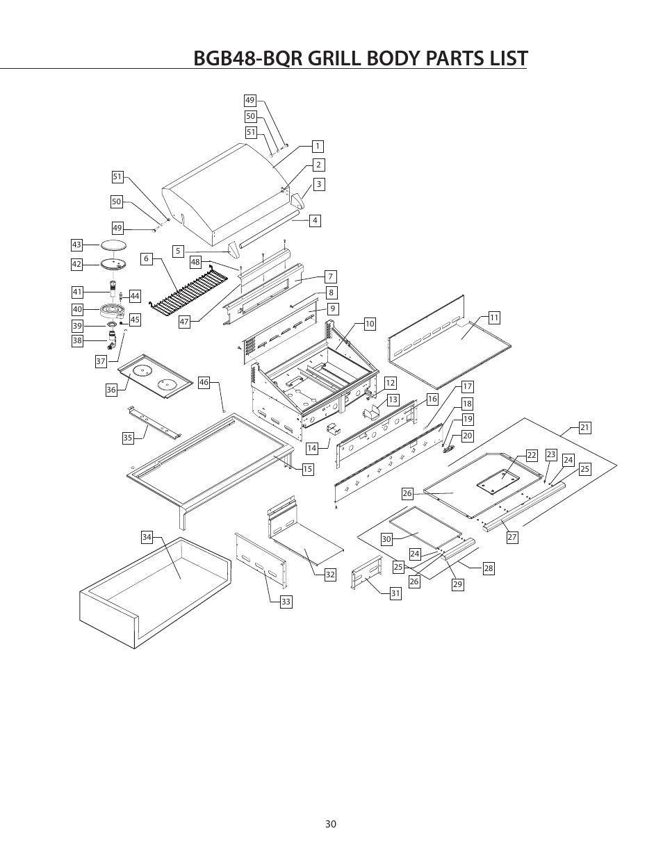 Bgb48-bqr grill body parts list | DCS BGB36-BQAR User Manual | Page 31 / 42