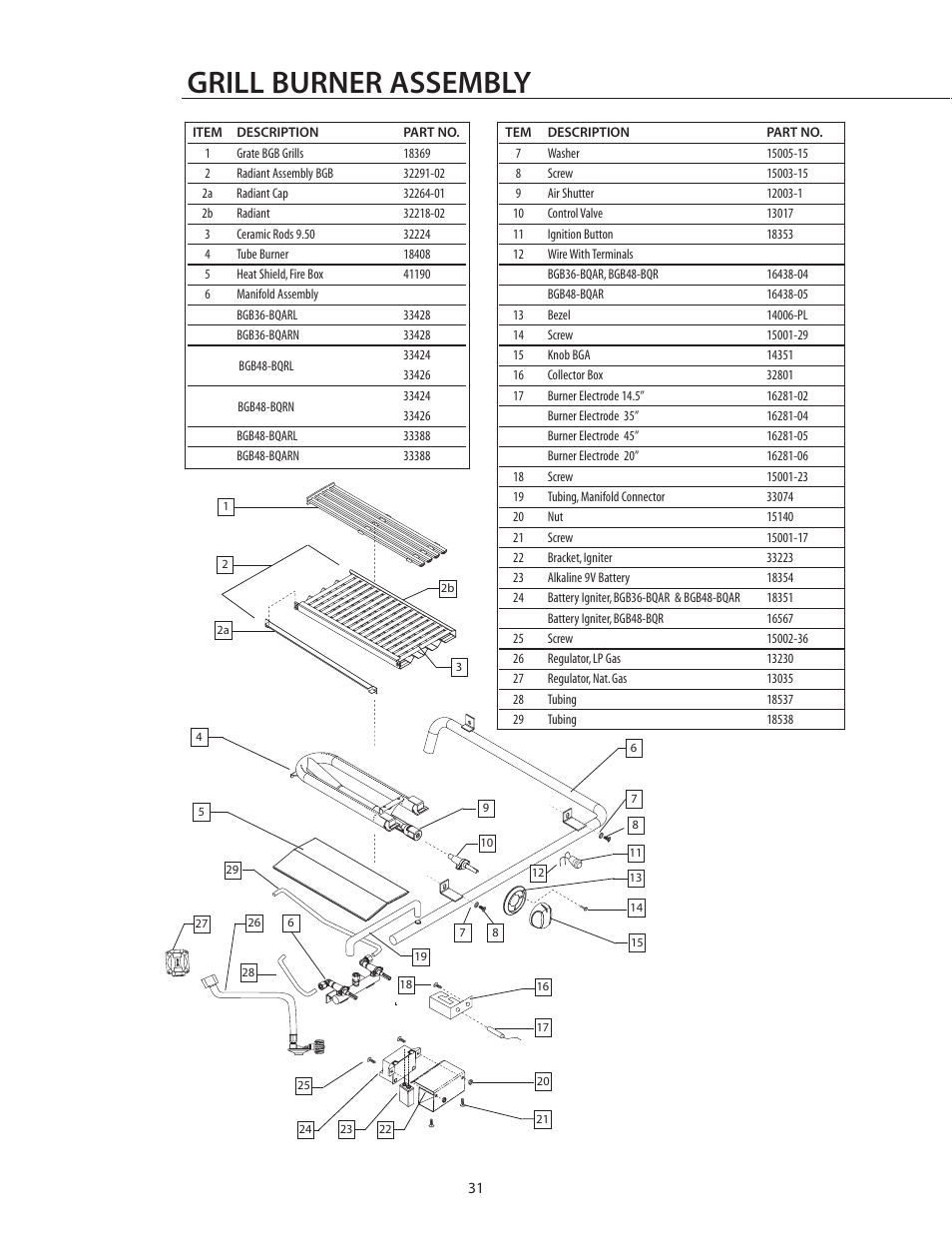 Grill burner assembly | DCS BGB36-BQAR User Manual | Page 32 / 42