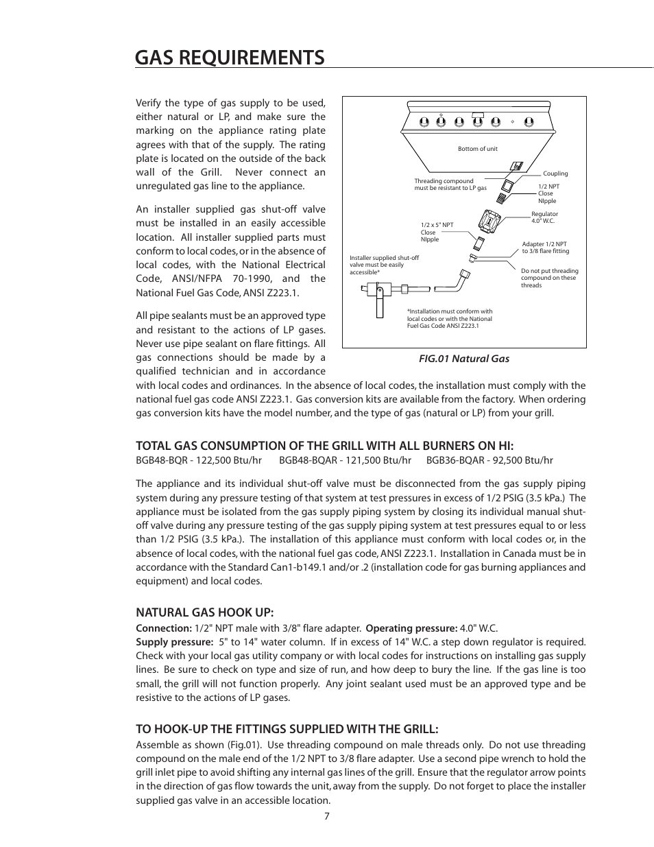 Gas requirements, Natural gas hook up | DCS BGB36-BQAR User Manual | Page 8 / 42