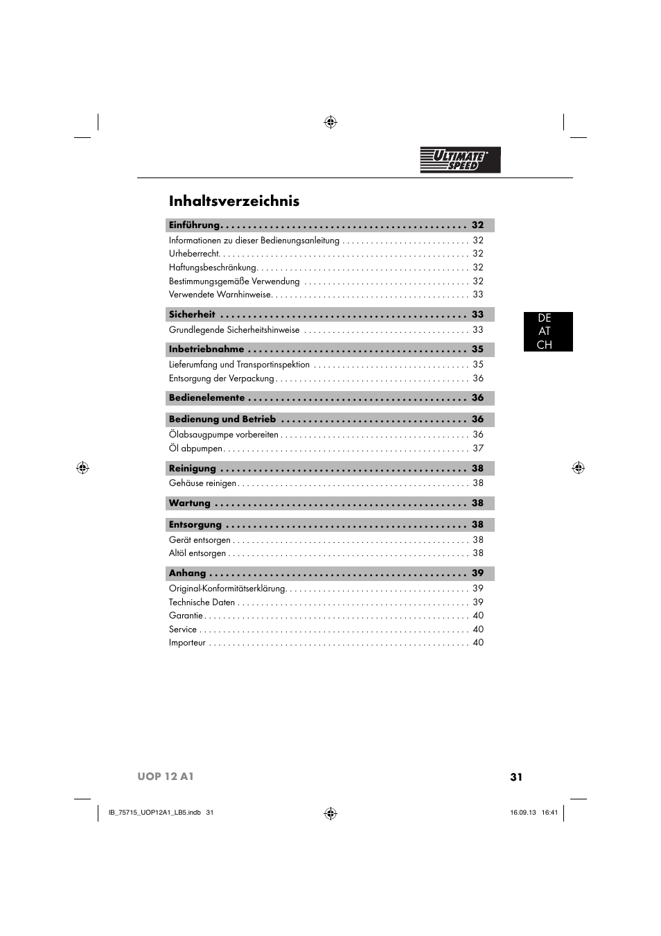 Ultimate Speed UOP 12 A1 User Manual | Page 34 / 44