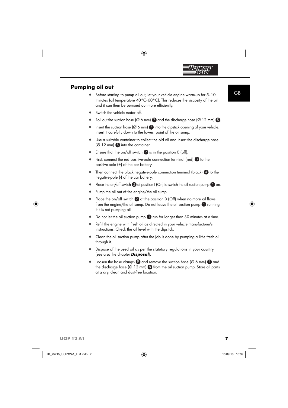 Pumping oil out | Ultimate Speed UOP 12 A1 User Manual | Page 10 / 44