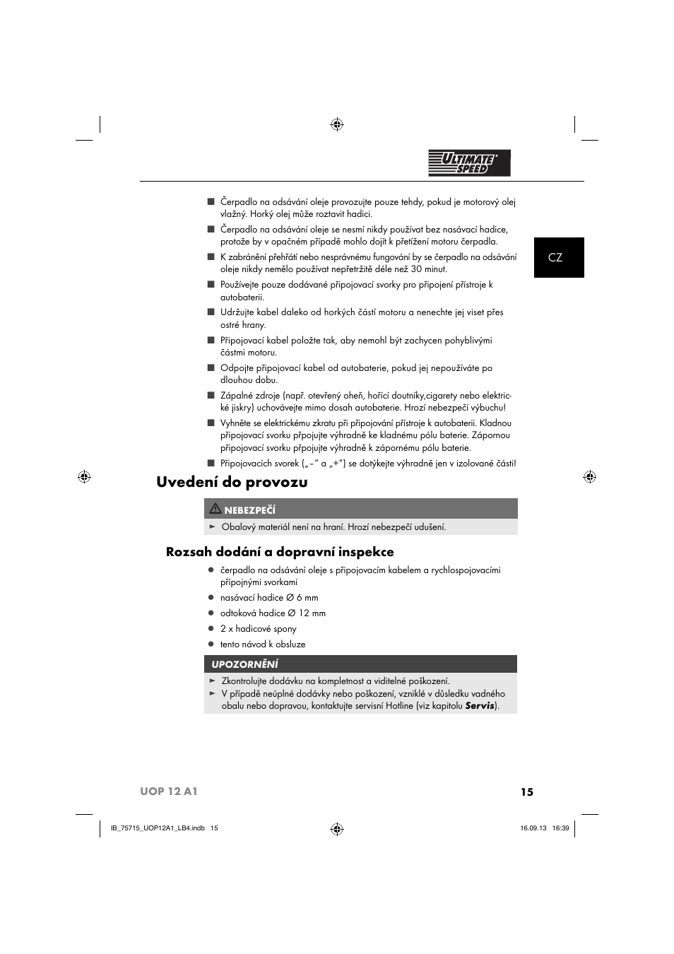 Uvedení do provozu, Rozsah dodání a dopravní inspekce | Ultimate Speed UOP 12 A1 User Manual | Page 18 / 44
