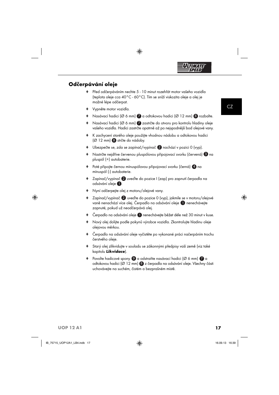 Odčerpávání oleje | Ultimate Speed UOP 12 A1 User Manual | Page 20 / 44