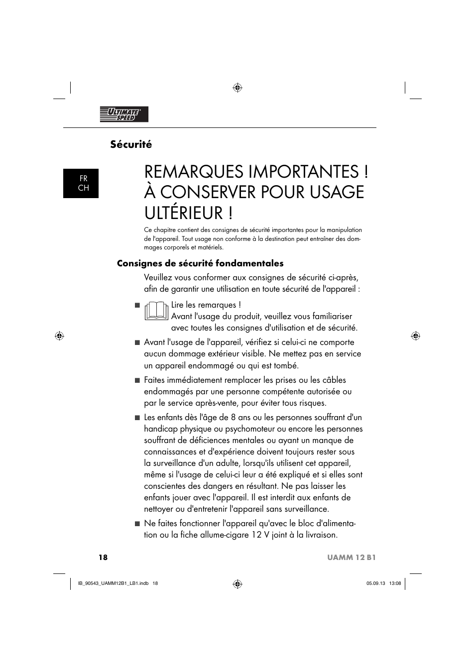 Sécurité | Ultimate Speed UAMM 12 B1 User Manual | Page 21 / 59