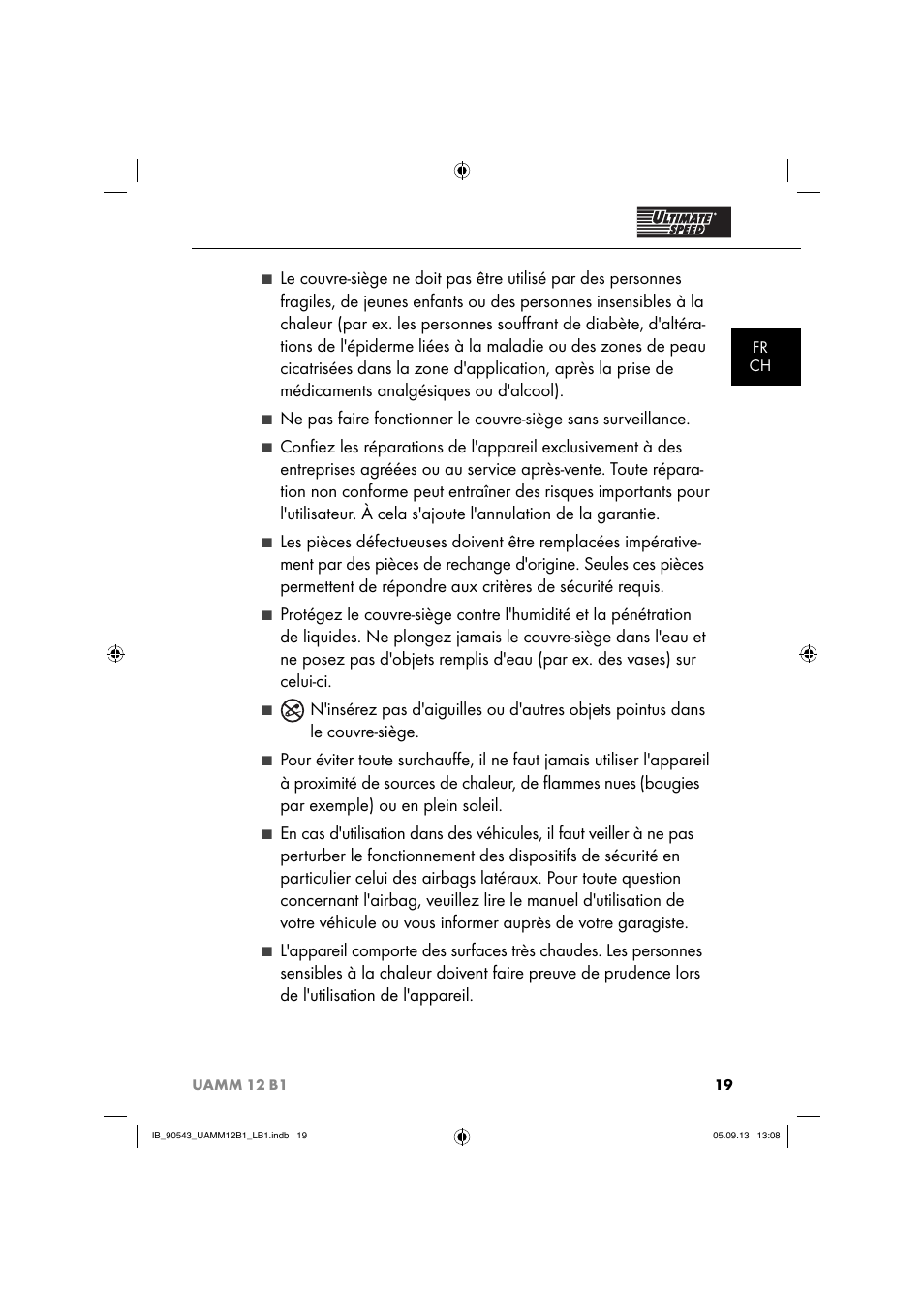 Bougies par exemple) ou en plein soleil | Ultimate Speed UAMM 12 B1 User Manual | Page 22 / 59