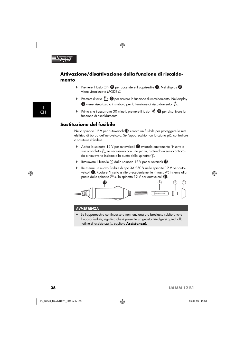 Sostituzione del fusibile, It ch | Ultimate Speed UAMM 12 B1 User Manual | Page 41 / 59