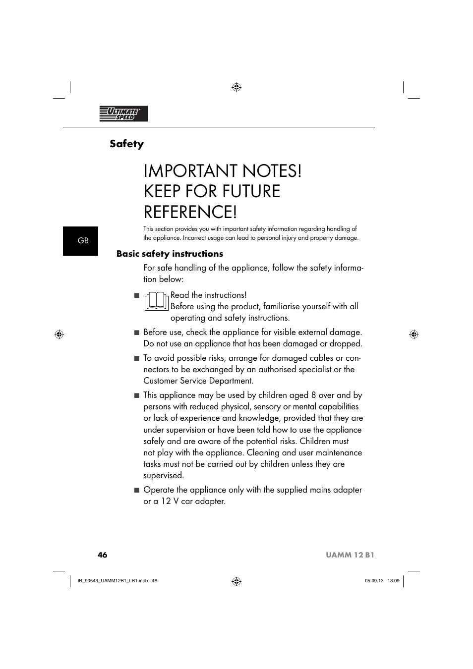 Safety | Ultimate Speed UAMM 12 B1 User Manual | Page 49 / 59