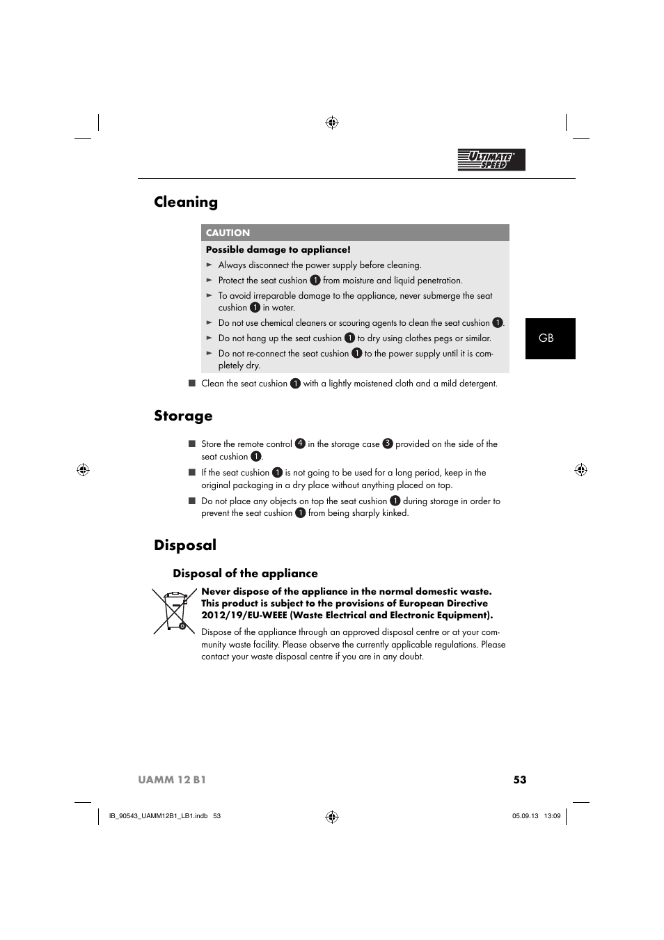 Cleaning, Storage, Disposal | Disposal of the appliance | Ultimate Speed UAMM 12 B1 User Manual | Page 56 / 59