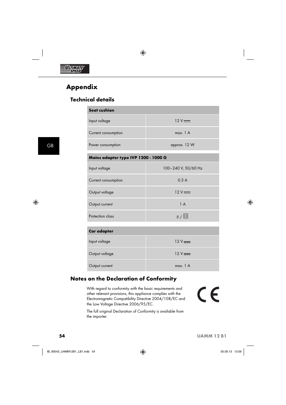 Appendix, Technical details | Ultimate Speed UAMM 12 B1 User Manual | Page 57 / 59