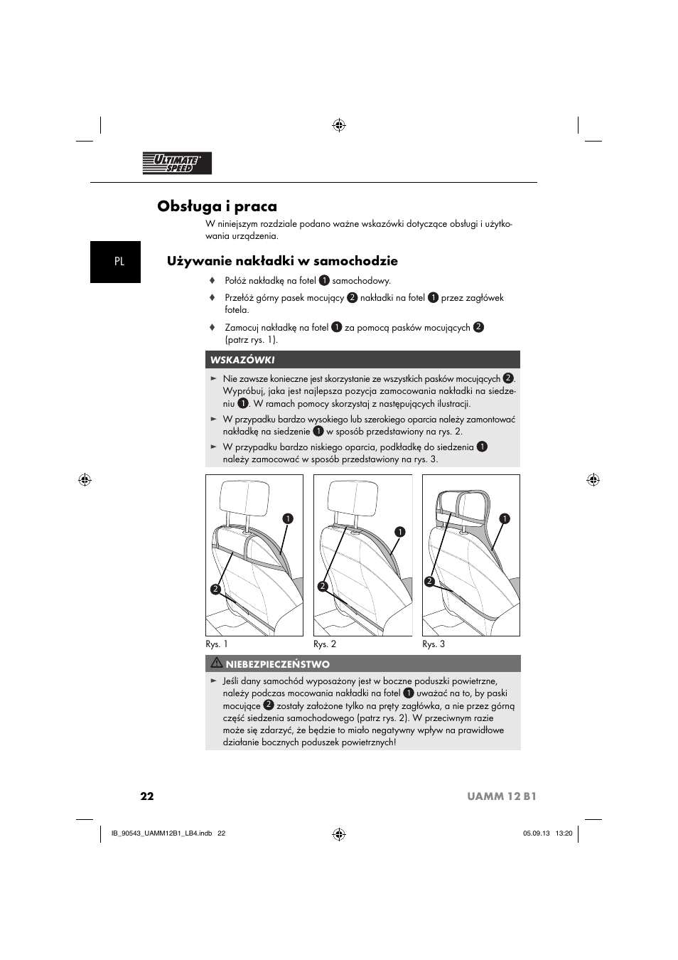 Obsługa i praca, Używanie nakładki w samochodzie | Ultimate Speed UAMM 12 B1 User Manual | Page 25 / 87