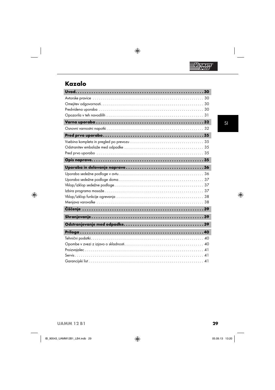 Kazalo | Ultimate Speed UAMM 12 B1 User Manual | Page 32 / 87