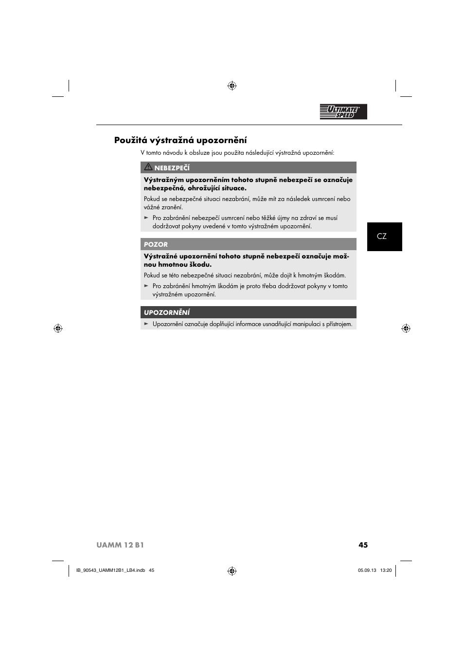 Použitá výstražná upozornění | Ultimate Speed UAMM 12 B1 User Manual | Page 48 / 87