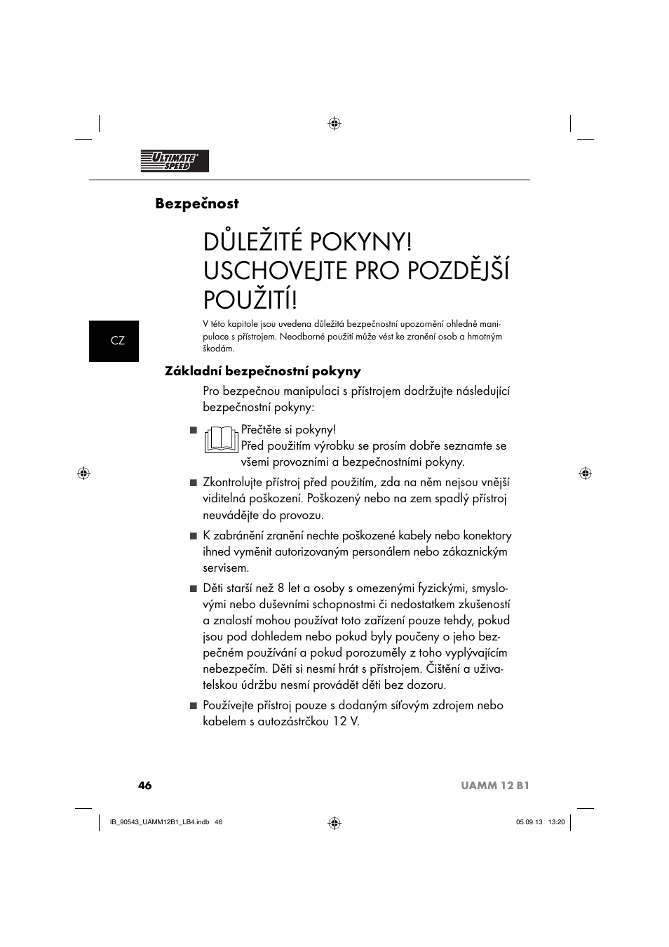 Důležité pokyny! uschovejte pro pozdější použití, Bezpečnost | Ultimate Speed UAMM 12 B1 User Manual | Page 49 / 87
