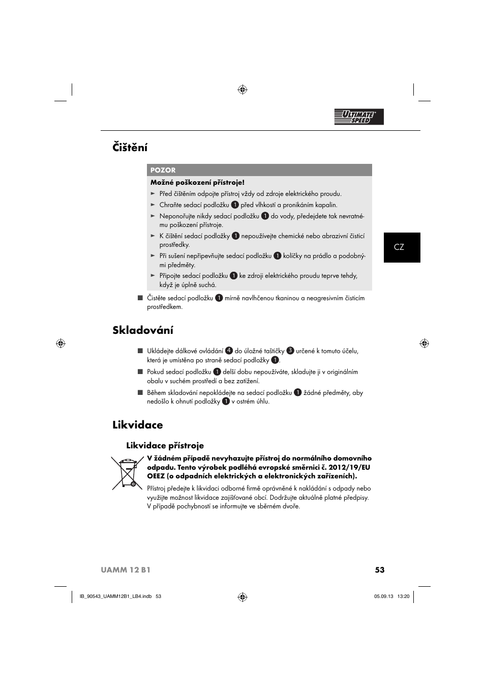 Čištění, Skladování, Likvidace | Likvidace přístroje | Ultimate Speed UAMM 12 B1 User Manual | Page 56 / 87