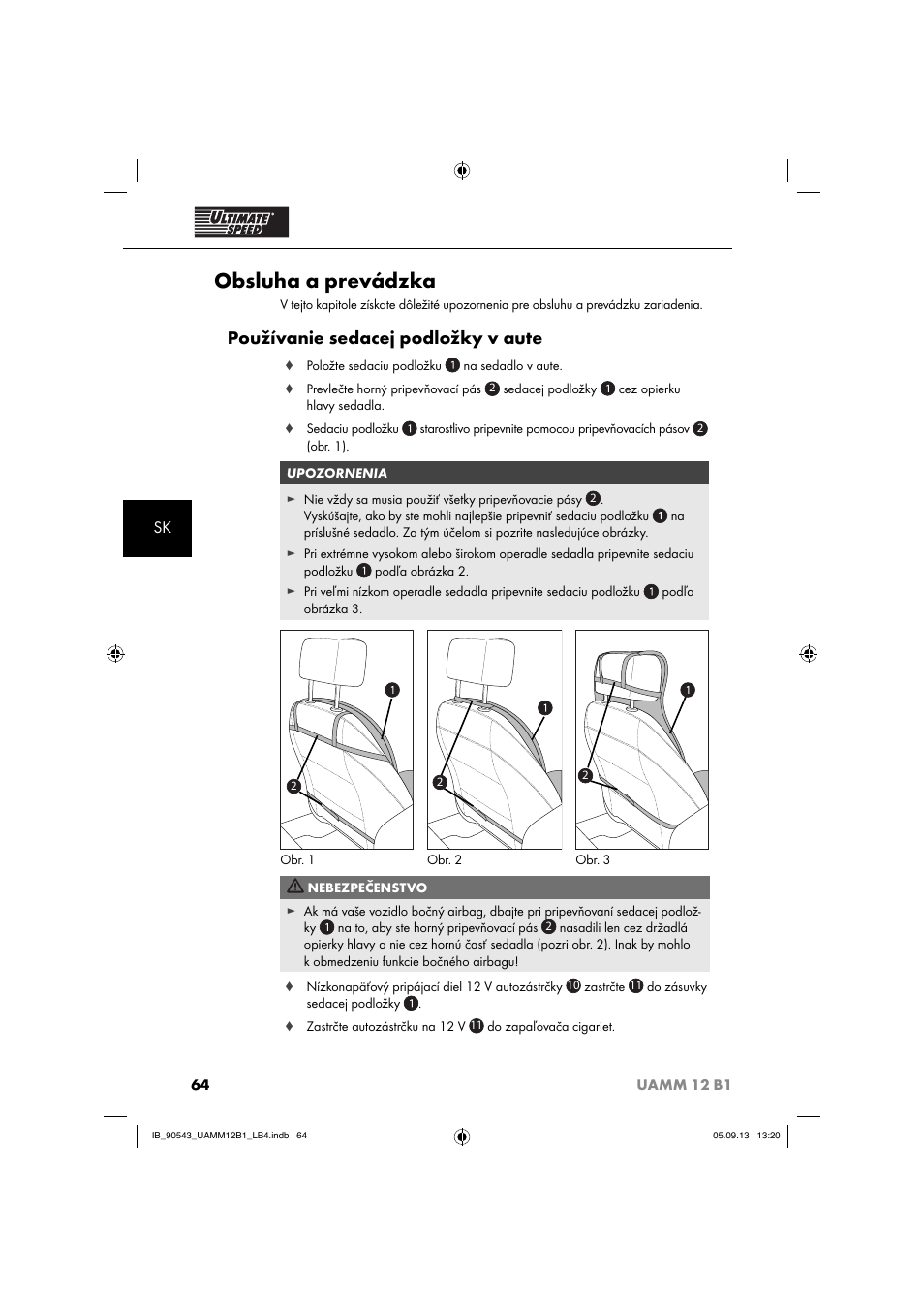 Obsluha a prevádzka, Používanie sedacej podložky v aute | Ultimate Speed UAMM 12 B1 User Manual | Page 67 / 87