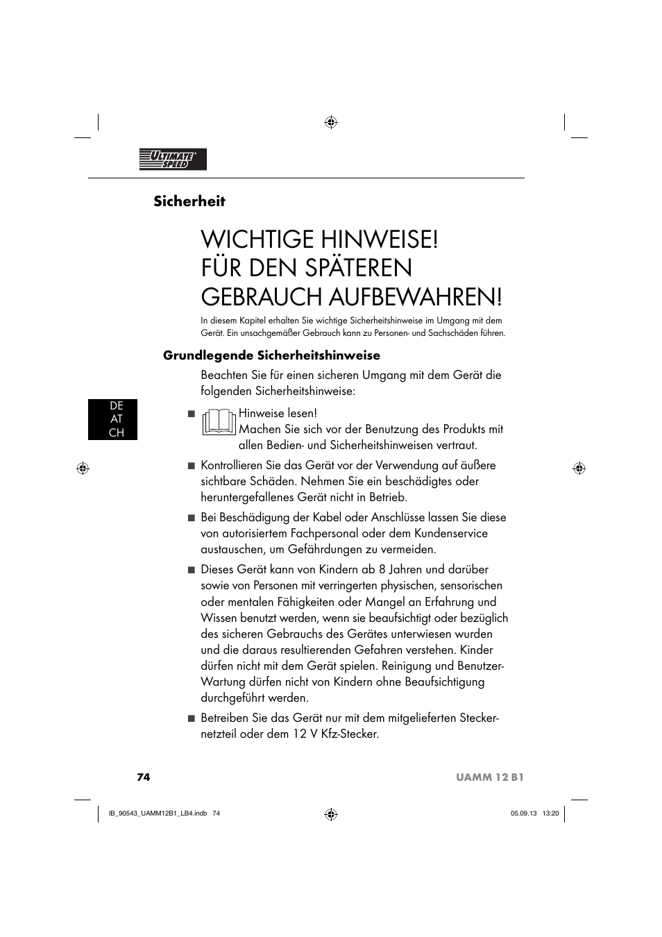 Sicherheit | Ultimate Speed UAMM 12 B1 User Manual | Page 77 / 87