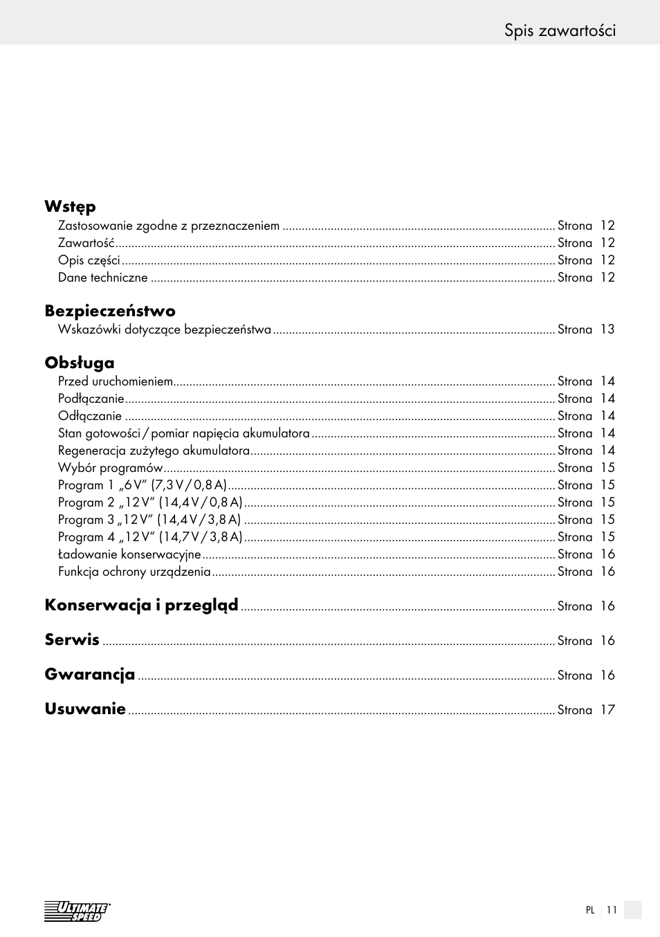 Service / warranty / disposal spis zawartości | Ultimate Speed ULGD 3.8 A1 User Manual | Page 11 / 52