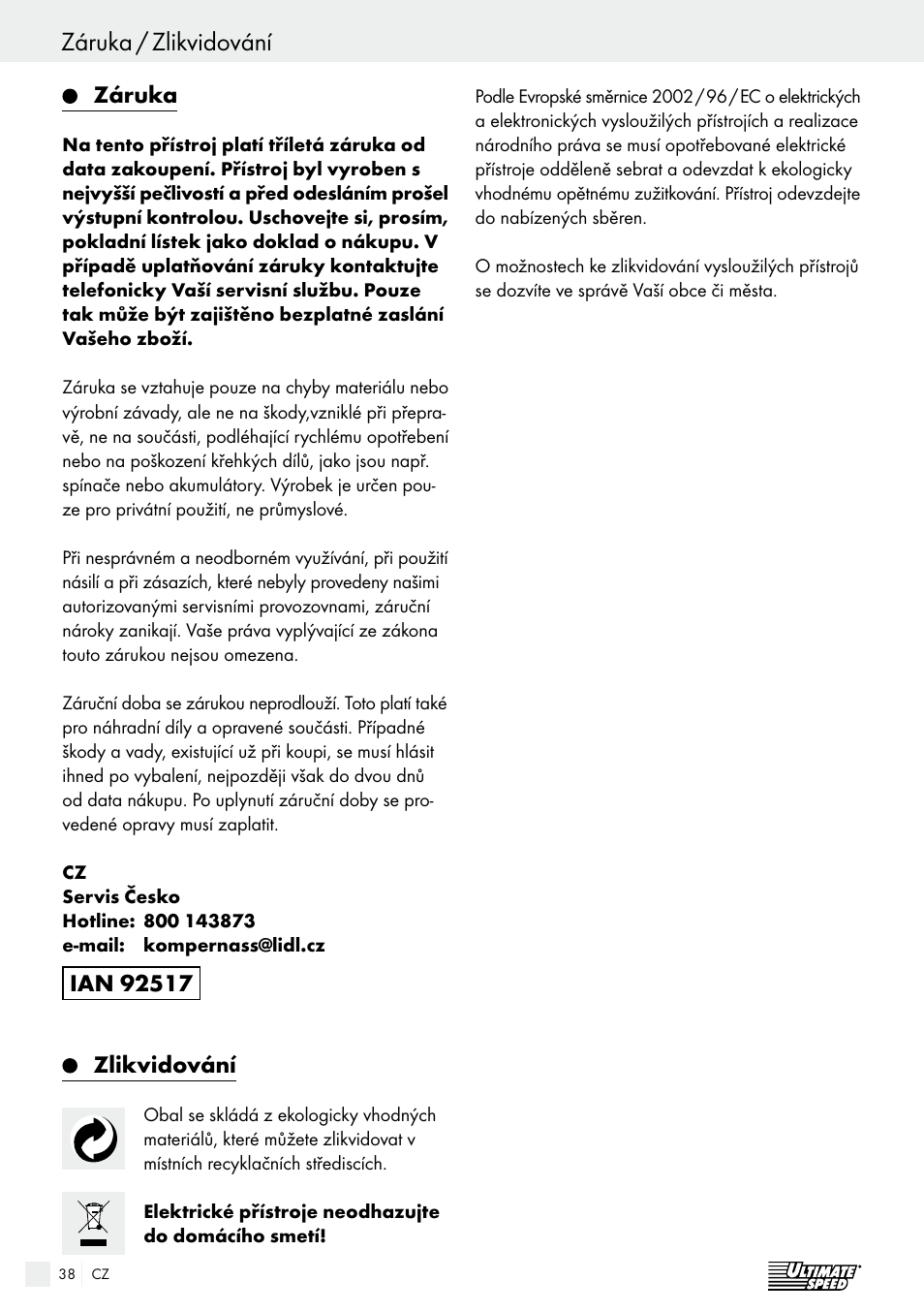 Ultimate Speed ULGD 3.8 A1 User Manual | Page 38 / 52