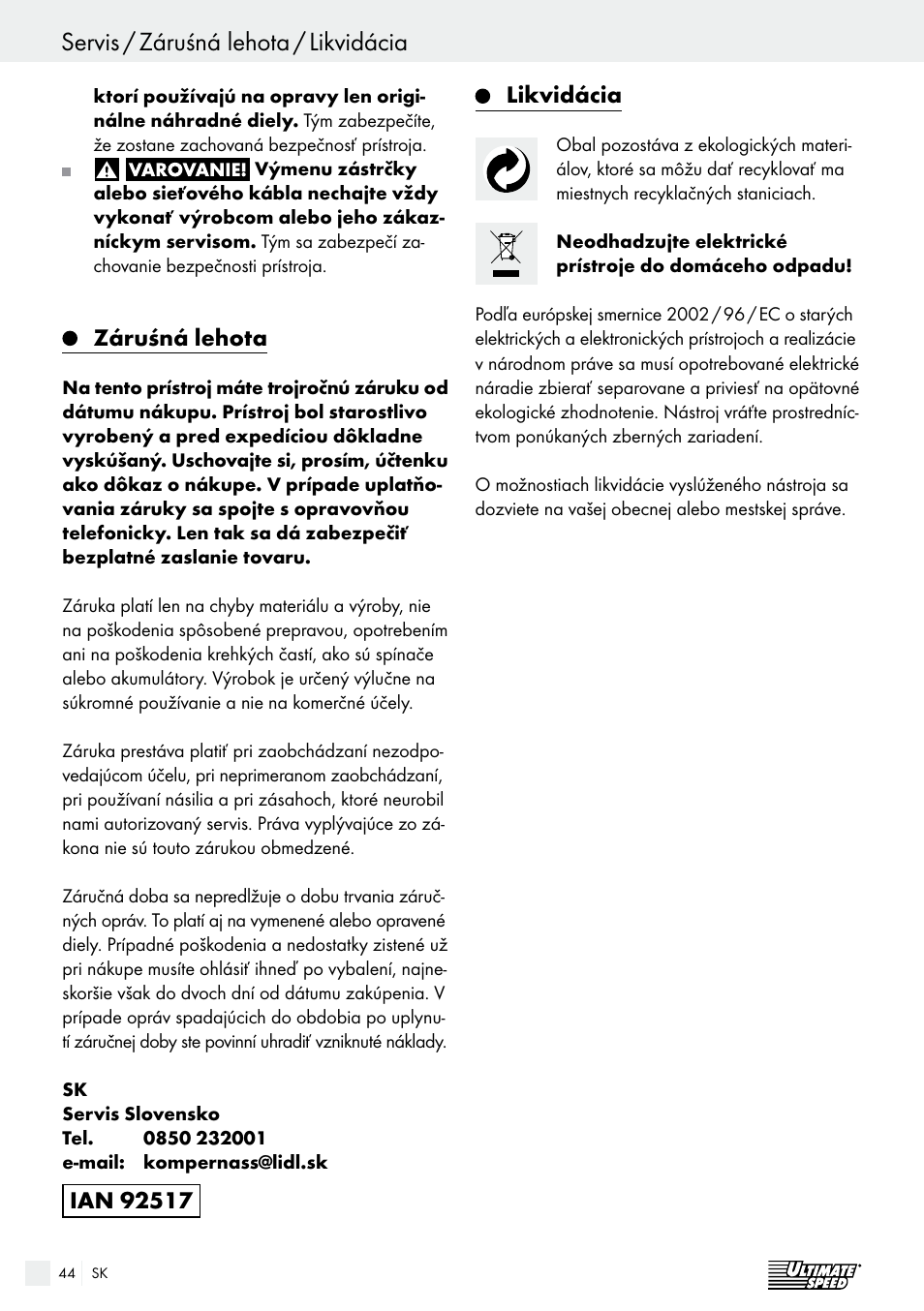 Ultimate Speed ULGD 3.8 A1 User Manual | Page 44 / 52