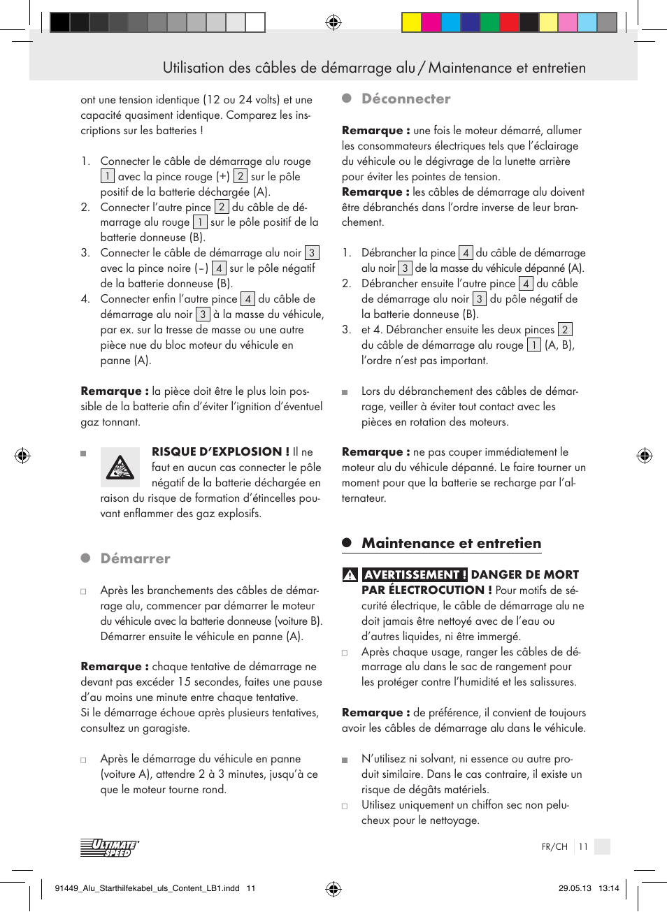 Démarrer, Déconnecter, Maintenance et entretien | Ultimate Speed ALUMINIUM JUMP LEADS User Manual | Page 11 / 26