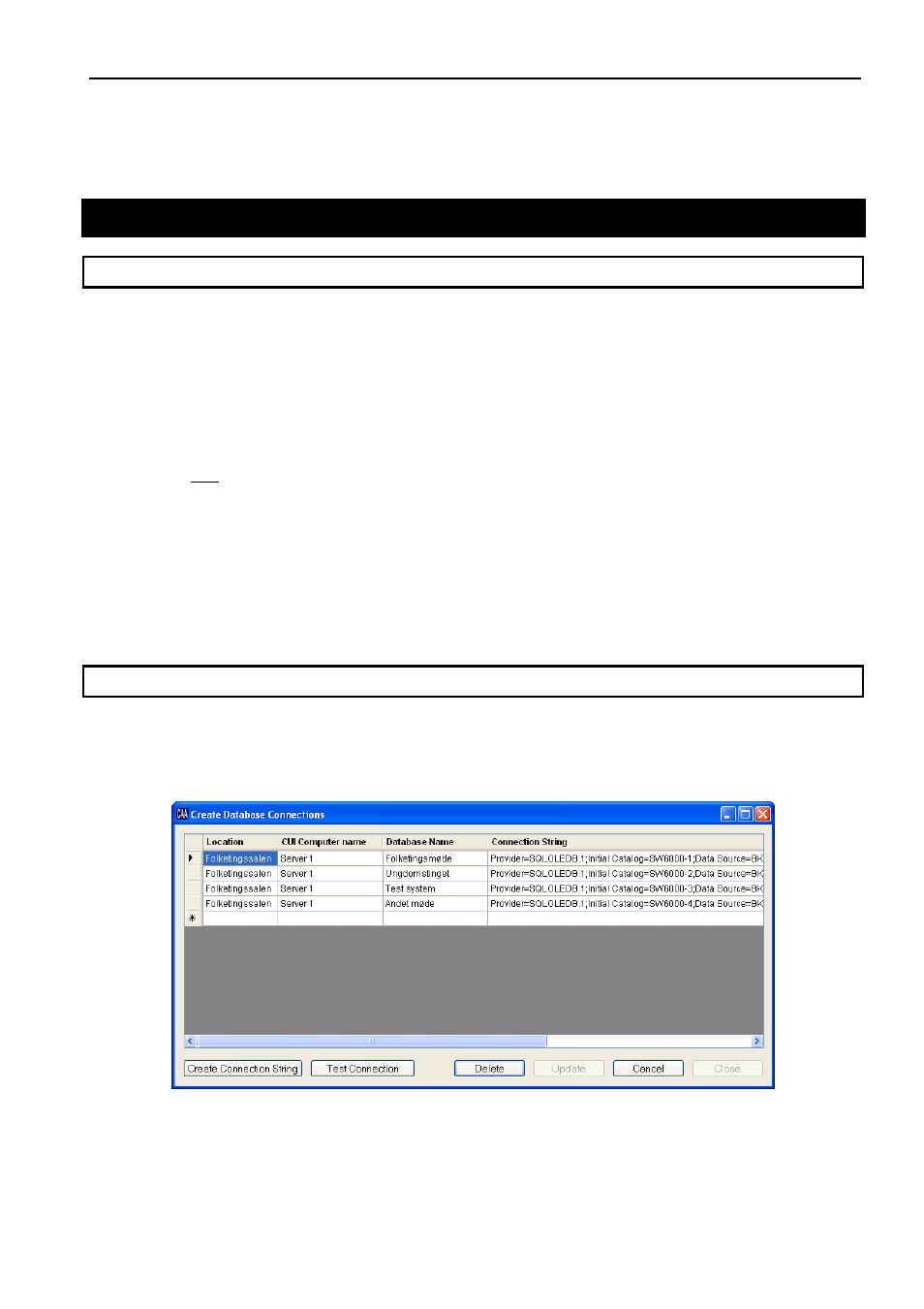After installation of software, Customer logo, Creating database connections | DCS SW 6000 User Manual | Page 39 / 52