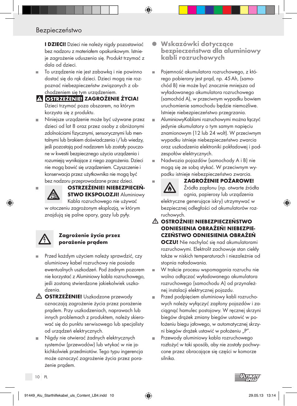 Bezpieczeństwo | Ultimate Speed ALUMINIUM JUMP LEADS User Manual | Page 10 / 35