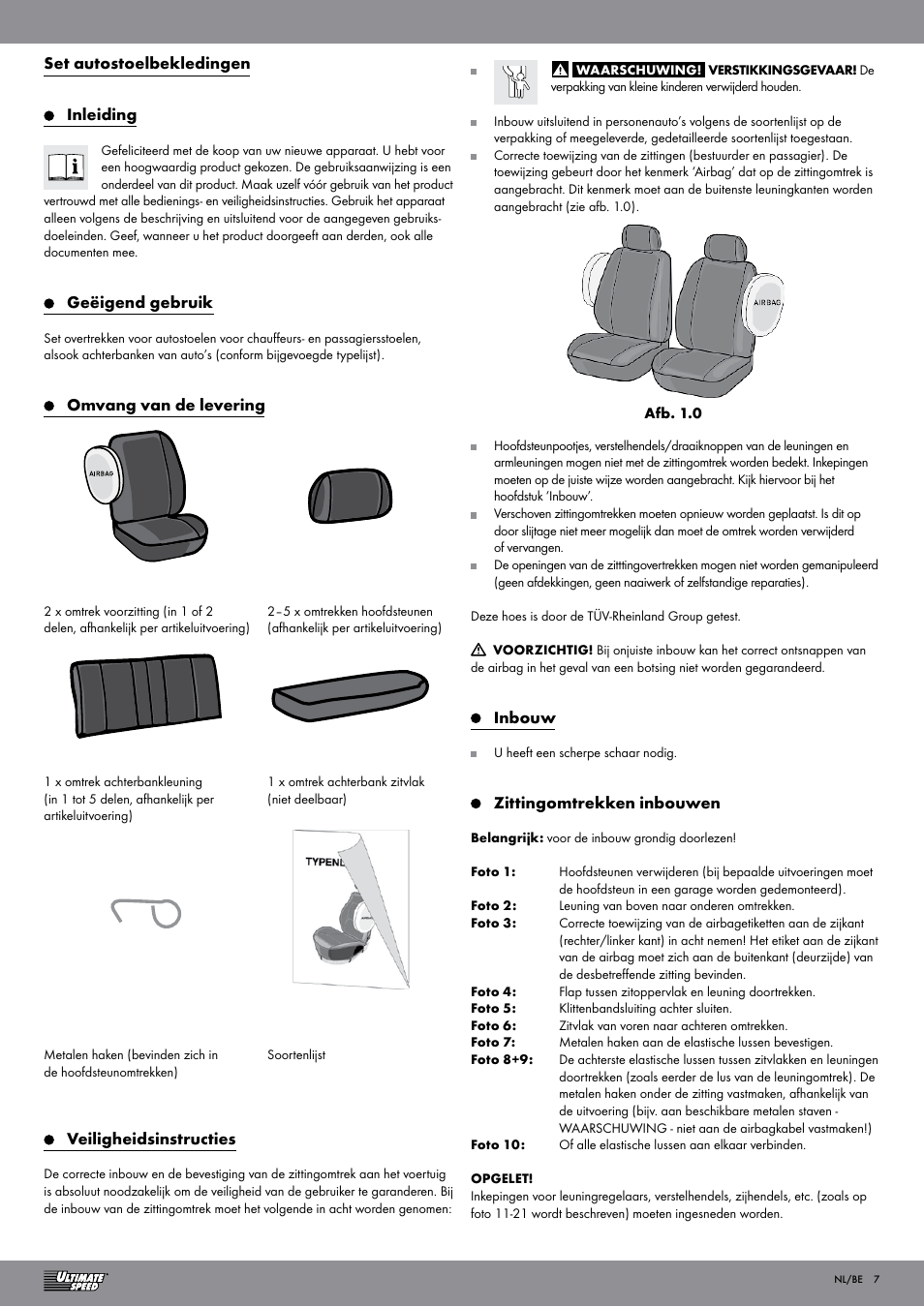 Ultimate Speed CAR SEAT COVER SET User Manual | Page 7 / 13