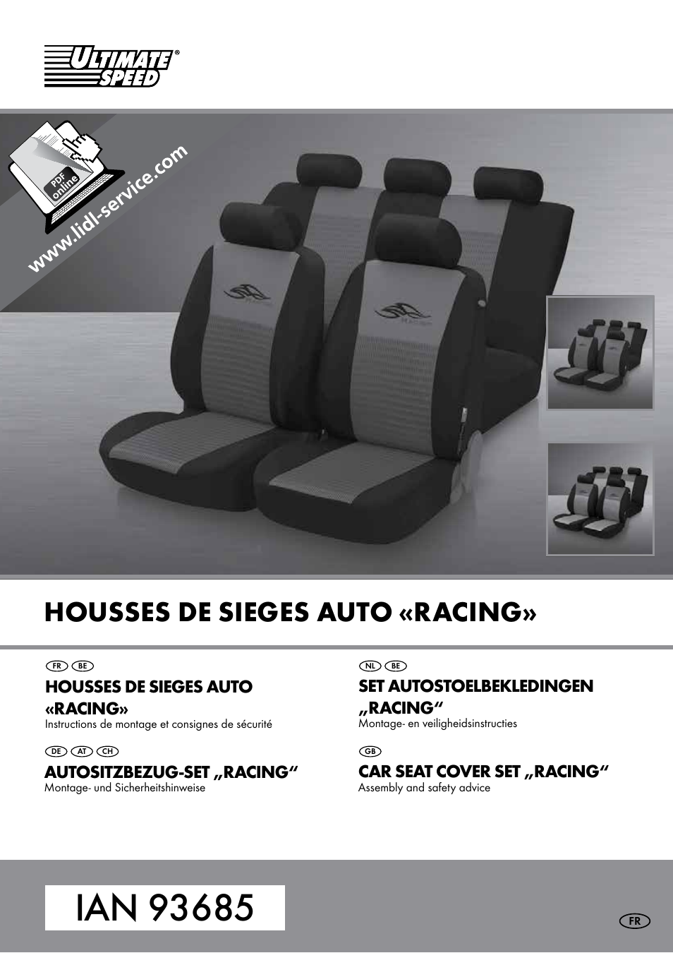 Ultimate Speed RACING CAR SEAT COVER SET User Manual | 13 pages