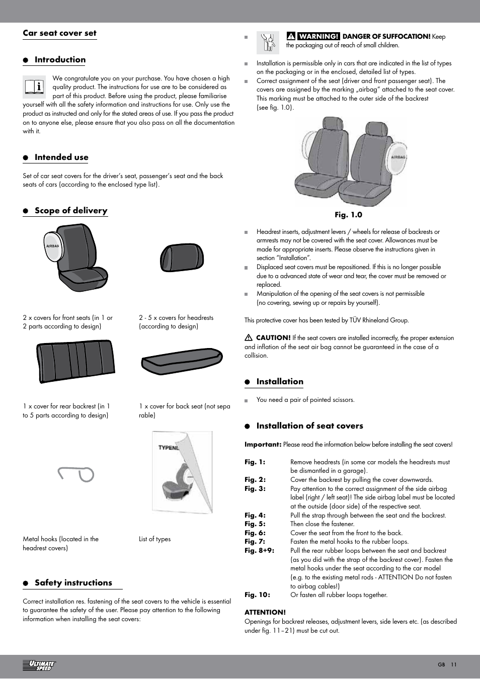 Ultimate Speed RACING CAR SEAT COVER SET User Manual | Page 11 / 13