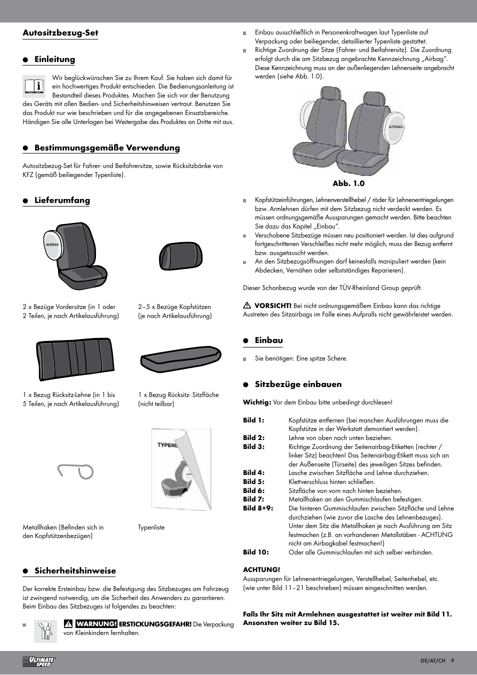 Ultimate Speed RACING CAR SEAT COVER SET User Manual | Page 9 / 13