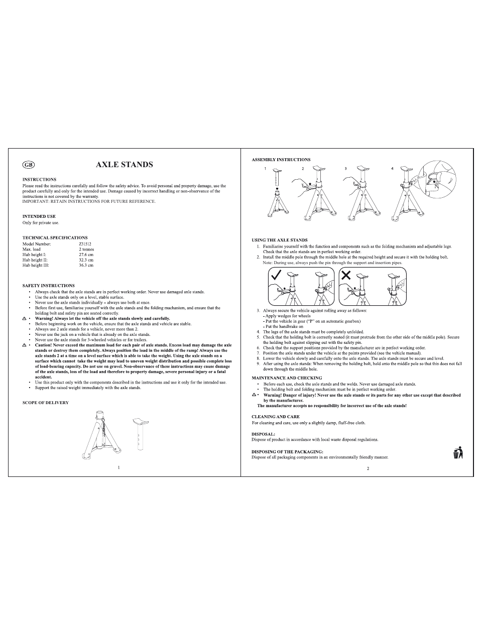 Axle stands | Ultimate Speed Z31512 User Manual | Page 2 / 8